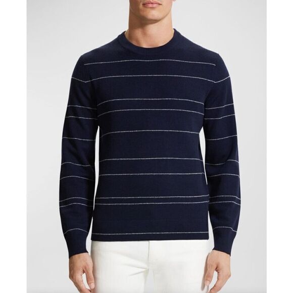 Theory Men's Kenny Striped Wool Sweater in Navy Stripes NWT Size XXL - Picture 2 of 8